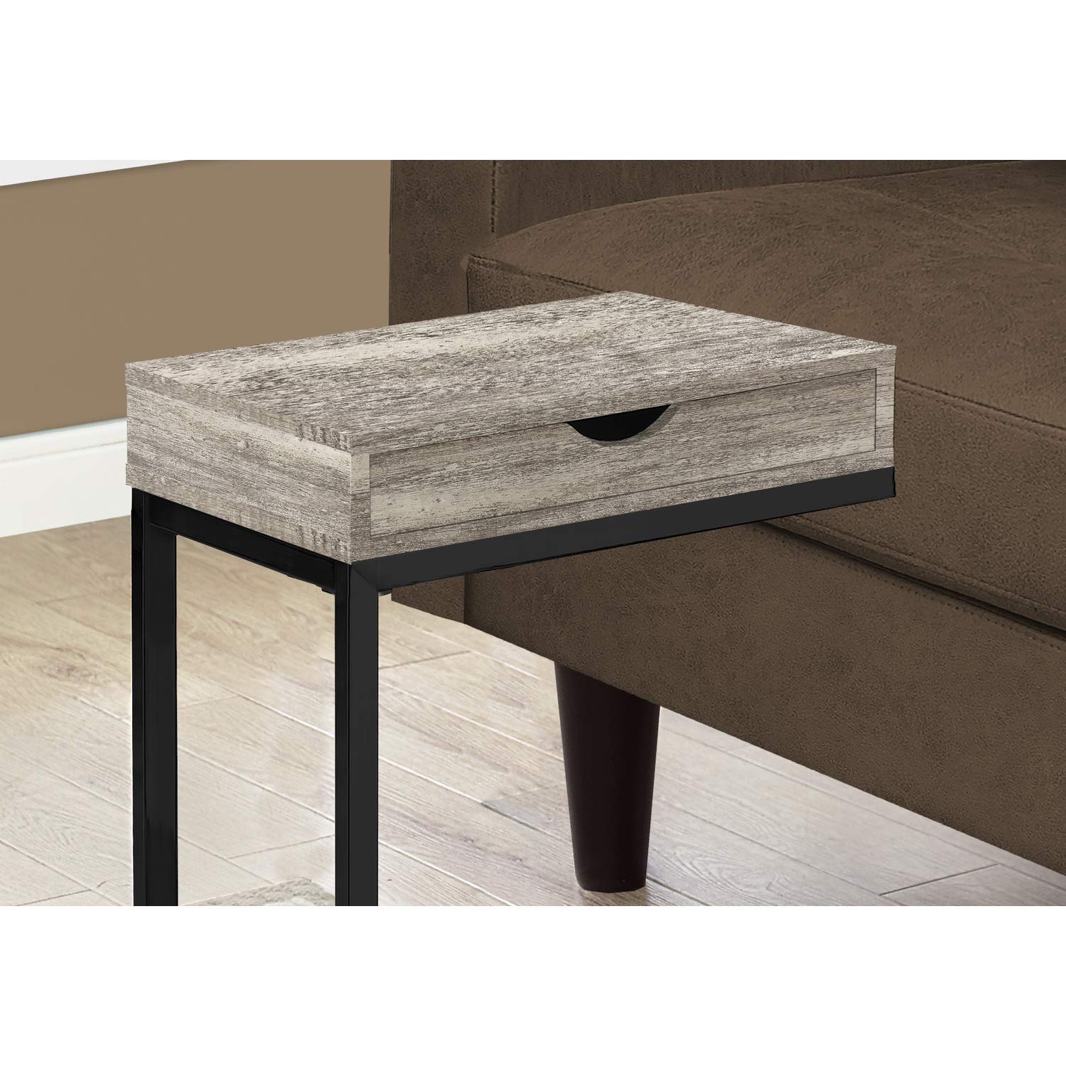 Monarch Specialties TAUPE RECLAIMED WOOD-LOOK/BLACK/DRAWER ACCENT, END, SNACK TABLE, Brown