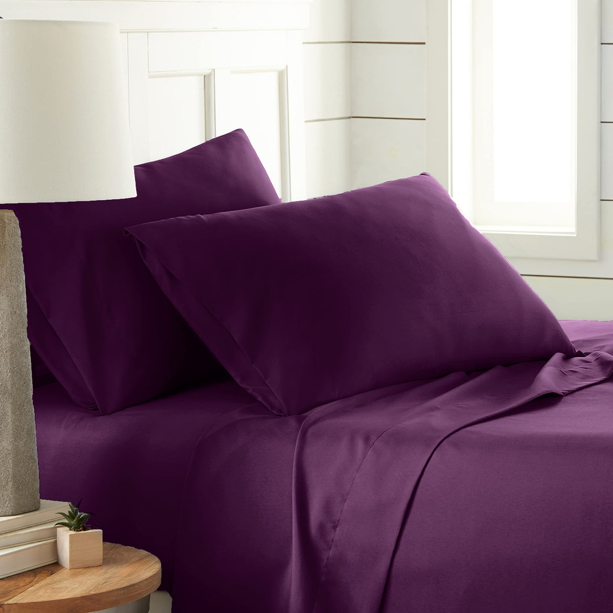 Southshore Fine Living, Inc. Classic Soft And Comfortable 4-Piece Sheet Set, California King, Purple