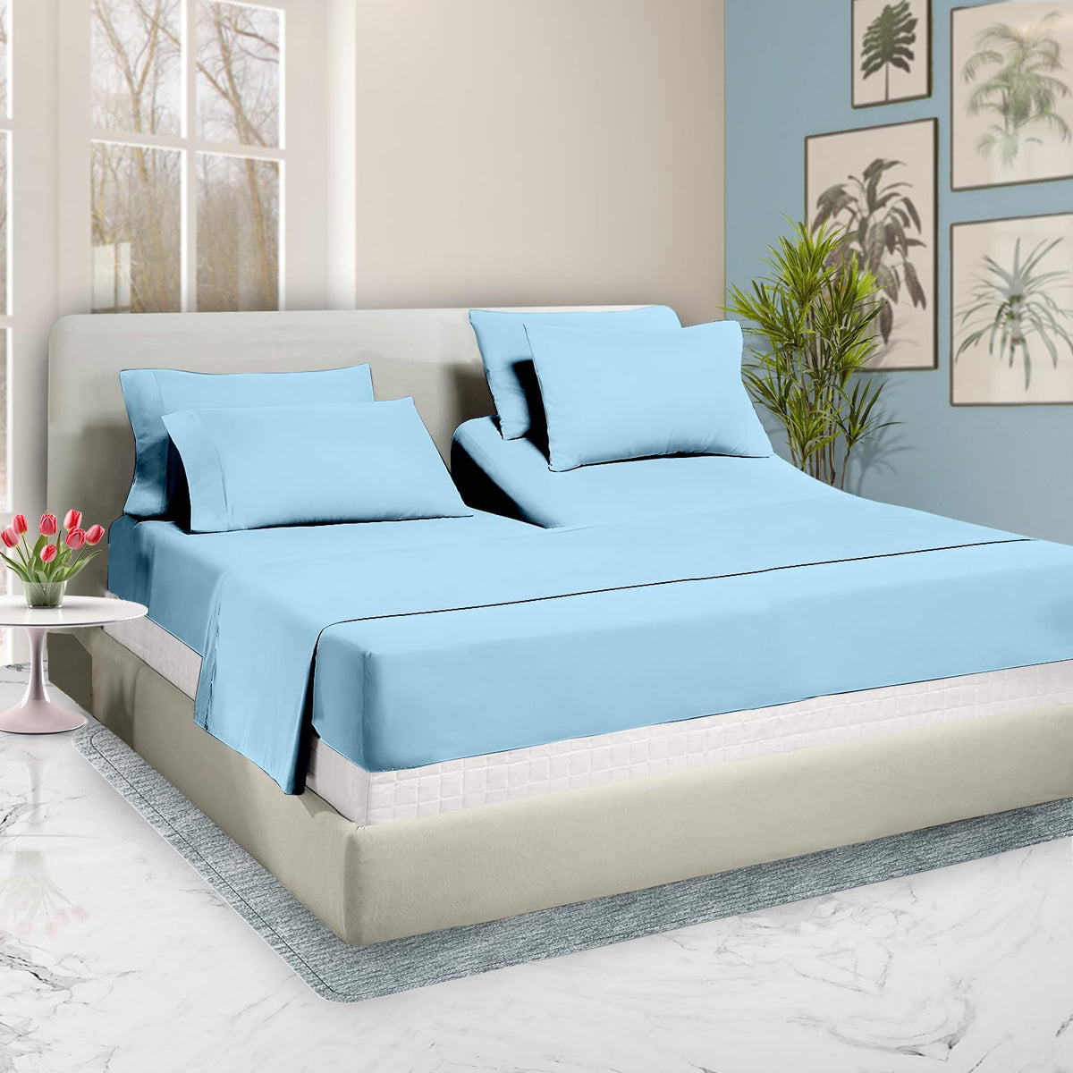Sgi Bedding 28' King Split Top Flex Head Sheet 100% Egyptian Cotton Sheet Set 1000 Thread Count Flex Top Sheet For Adjustable B