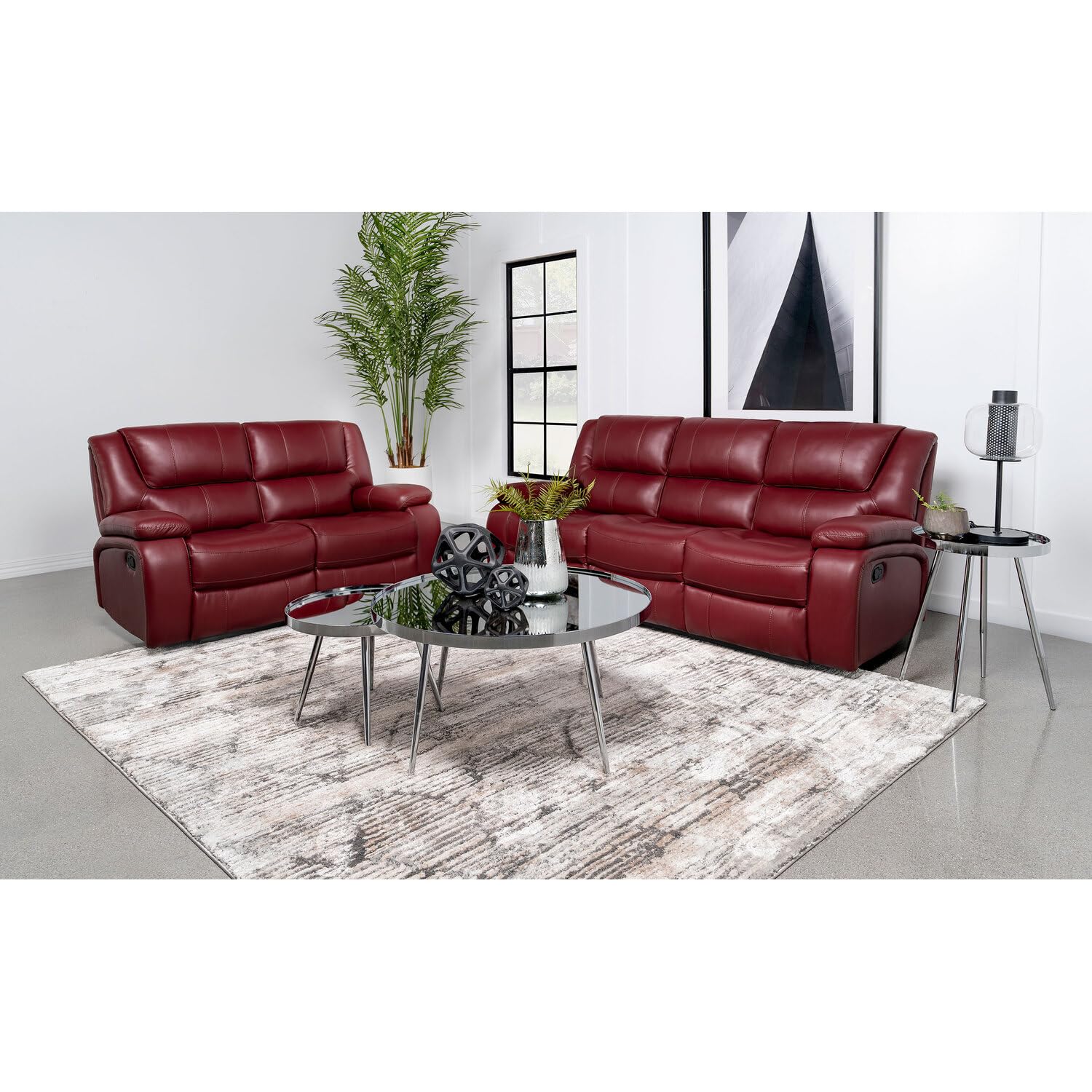 Coaster Home Furnishings Camila 2-Piece Upholstered Reclining Sofa Set Red Faux Leather