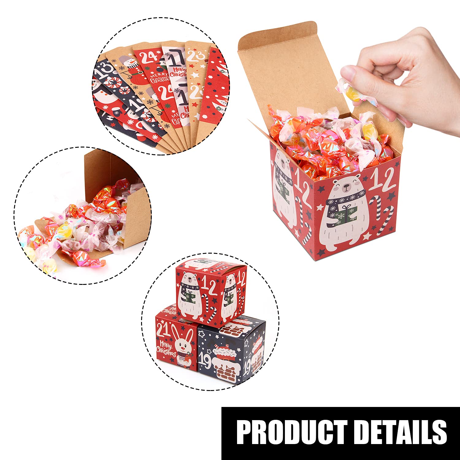 Lokipa Christmas Advent Calendar Boxes, 24 Days Kraft Paper Advent Countdown Gift Boxes For Kids And Family