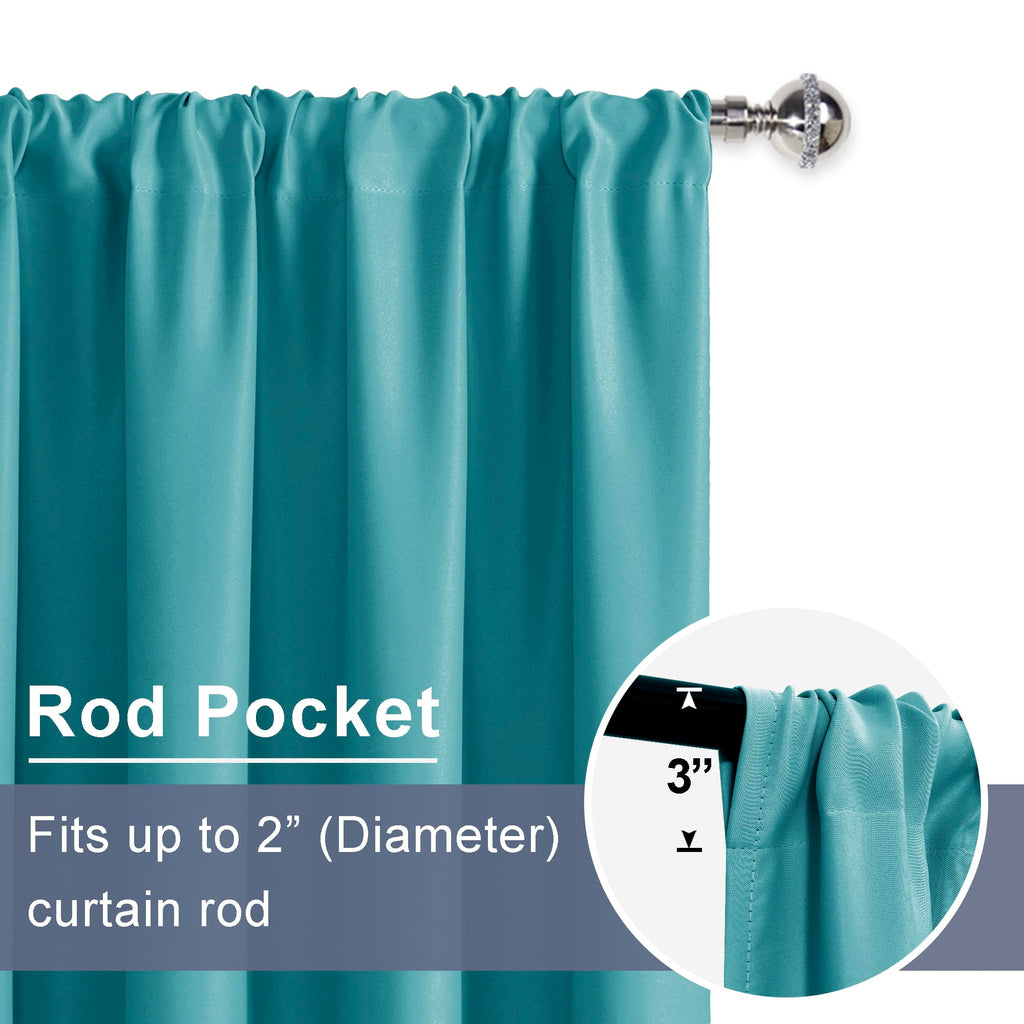 Jiuzhen Blackout Curtains For Bedroom - Curtain Drapes Set Of 2 Panels With Tiebacks, Room Darkening Thermal Curtains, 42 X 72 Inches, Light Blocking Curtains For Living Room, Turquoise