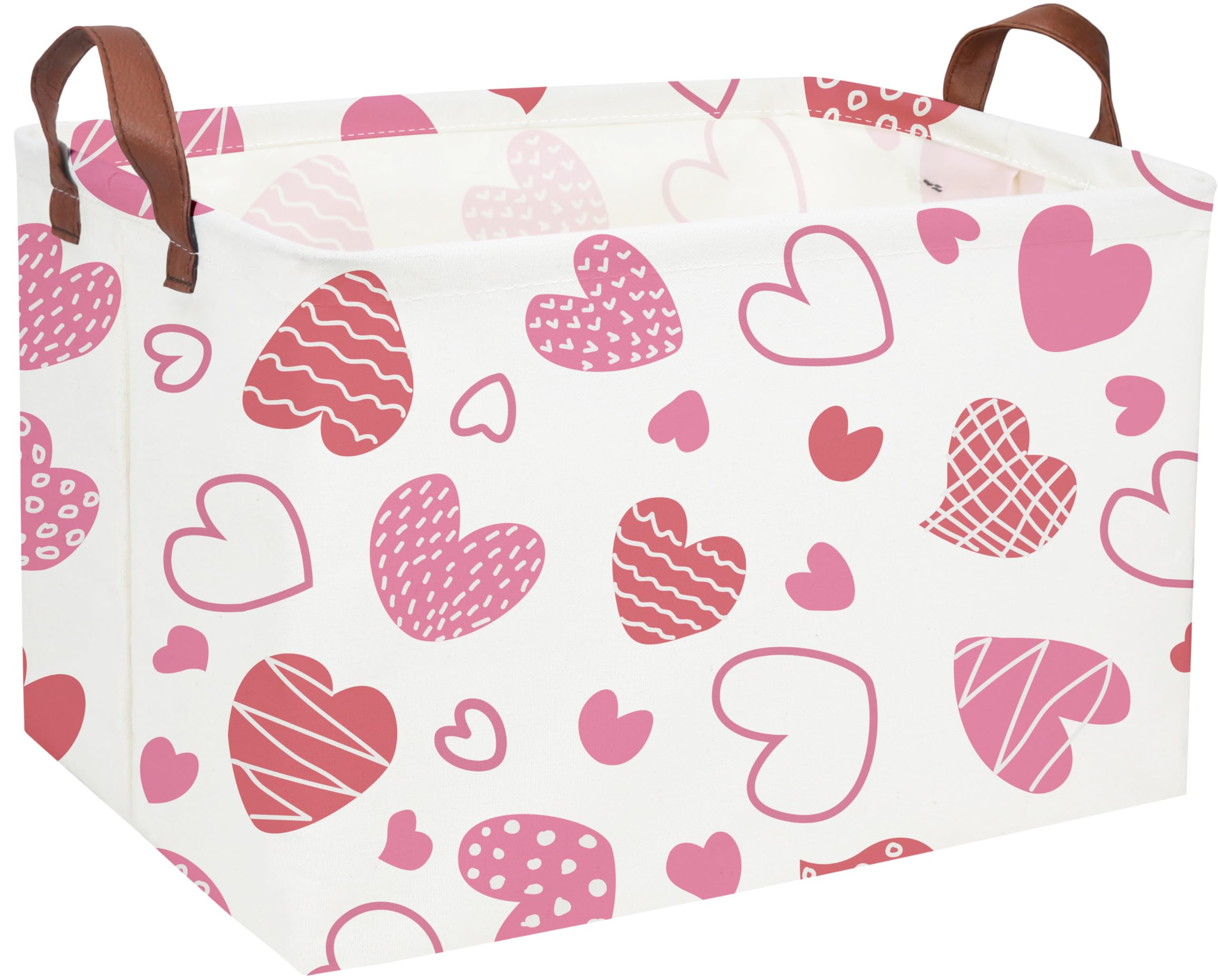 Essme Rectangular Pink Basket,Heart Storage Bins Organizer with Handles for Girls Room Decor, Heart Basket,Shelf Basket.(Pink He