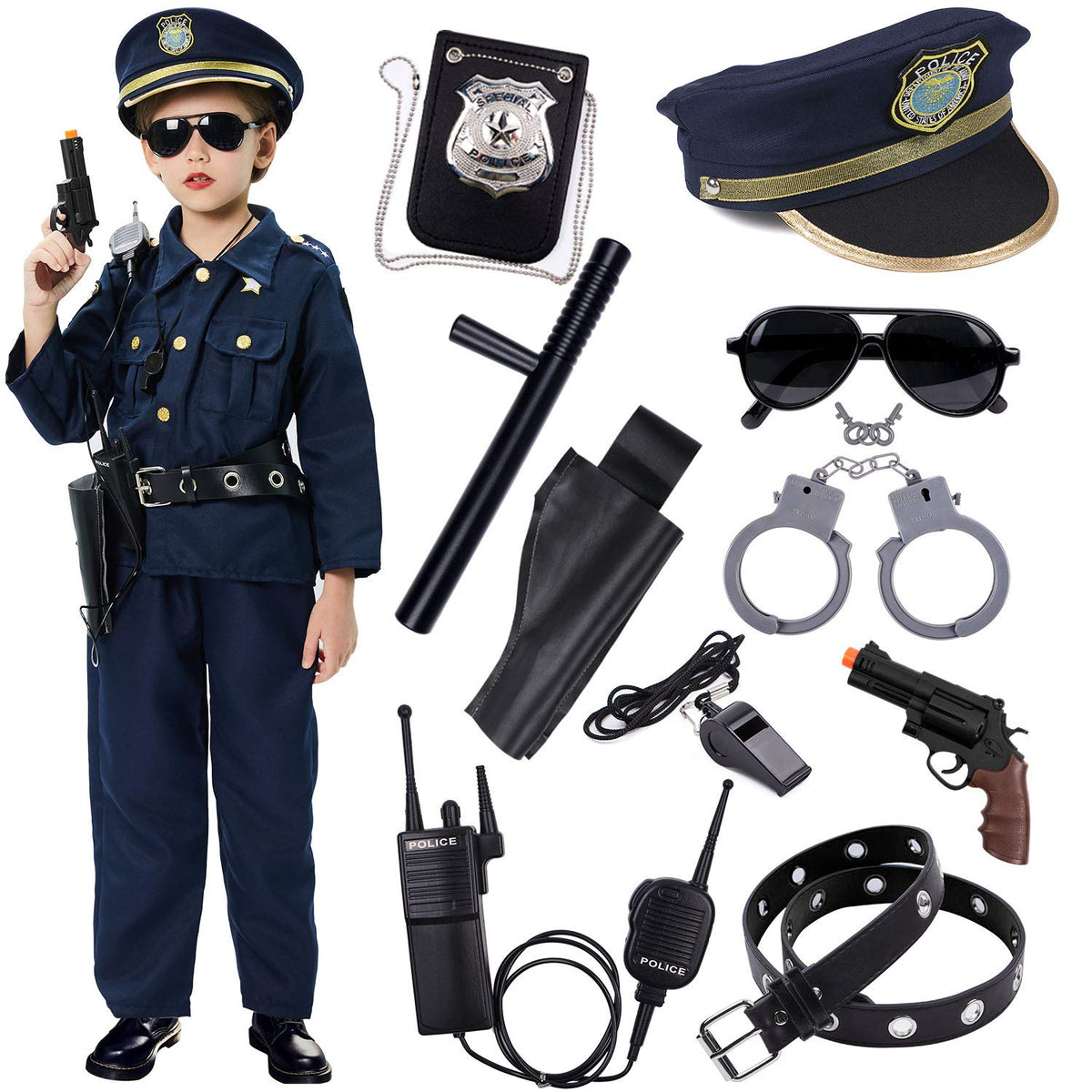 Police Costume For Kids Dress Up Set Role Play Officer With Handcuffs Badge Toys