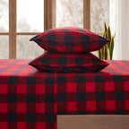 Flannel Sheets Warm And Cozy Deep Pocket Breathable All Season Bedding Set With Fitted, Flat And Pillowcases, Twin, Buffalo Check Plaid Burgundy
