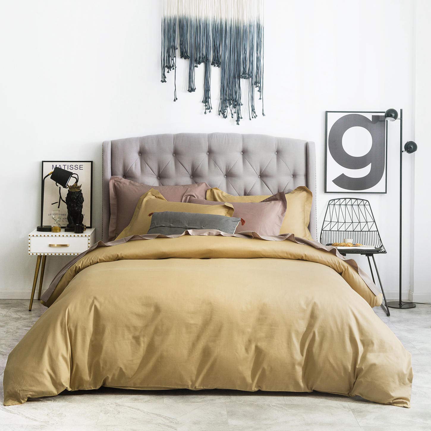 Susybao Gold Duvet Cover King 100% Cotton Champagne Gold Duvet Cover 3 Pieces Set 1 Classic Mustard Duvet Cover With Zipper Ties