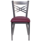 Flash Furniture Hercules Series Clear Coated ''X'' Back Metal Restaurant Chair - Burgundy Vinyl Seat