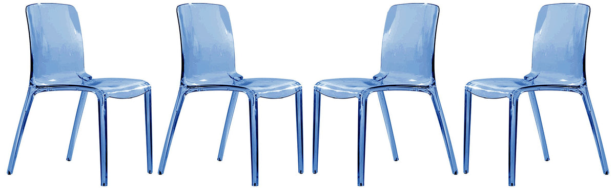 LeisureMod Adler Mid-Century Modern Dining Side Chair, Set of 4 (Transparent Blue)