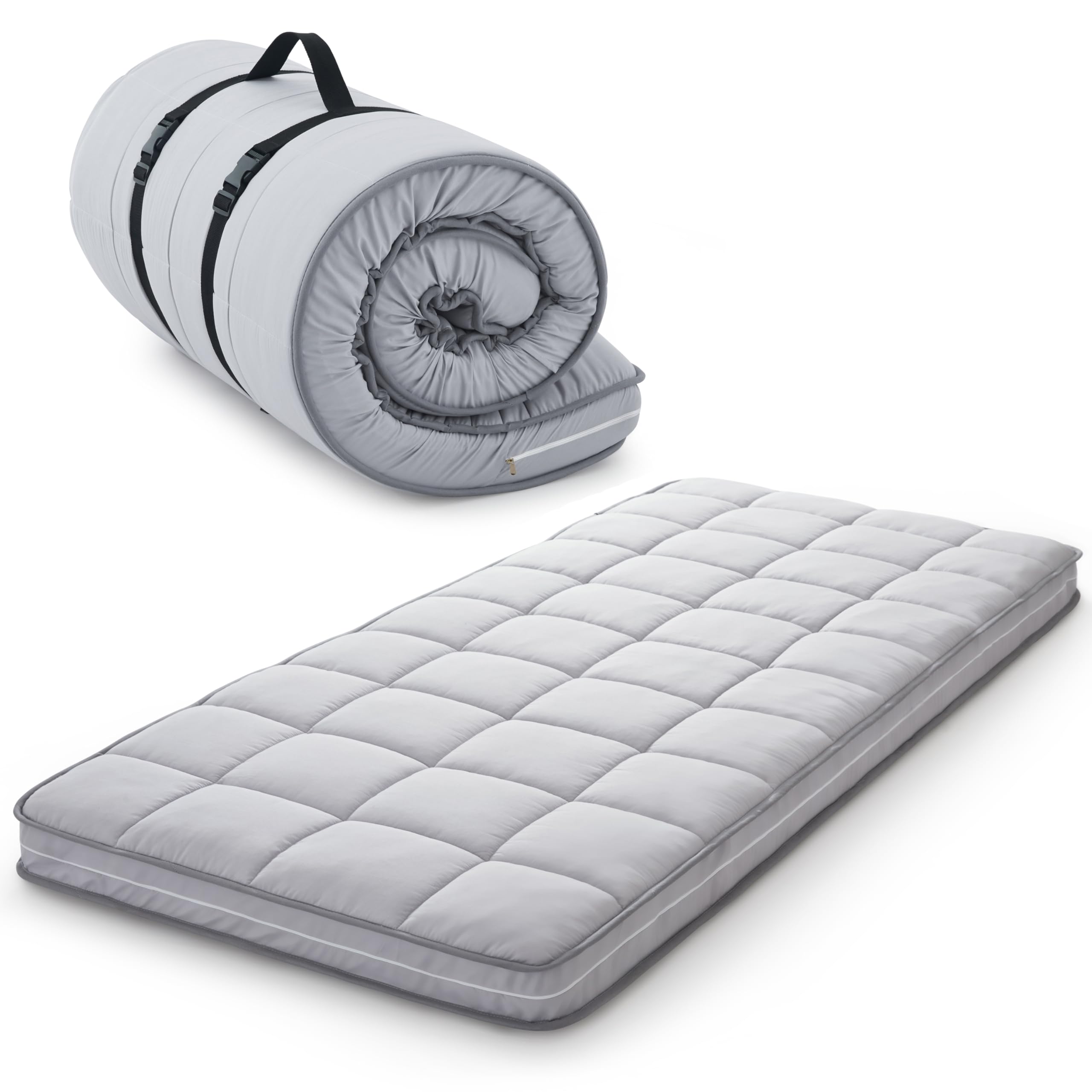 Jamdok 4Inch Cot Mattress Topper,Small Single Gel Infused Memory Foam,Machine Washable Cotton Cover,Roll Up Floors Mat,Portable