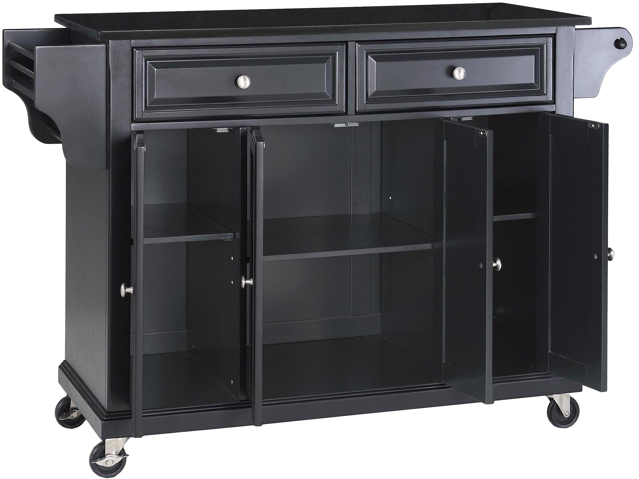Crosley Furniture Full Size Granite Top Rolling Kitchen Island Storage Cart, Microwave Stand, Spice Rack, Black