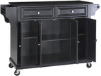 Crosley Furniture Full Size Granite Top Rolling Kitchen Island Storage Cart, Microwave Stand, Spice Rack, Black