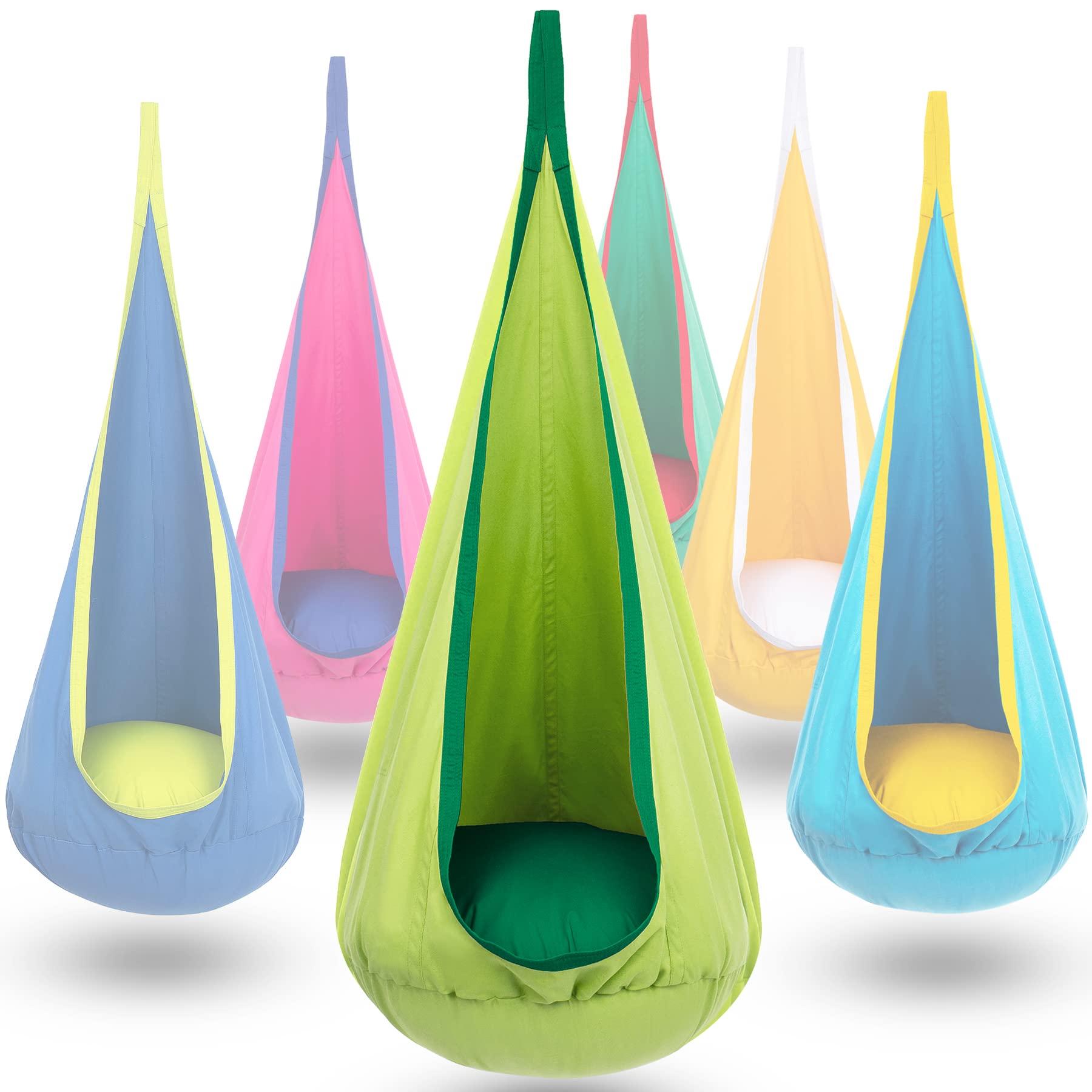 Y- Stop Kids Pod Swing Chair, Hanging Hammock Chair With Inflatable Pillow, Sensory Pocket For Outdoor And Indoor, Max 176Lbs(Gr