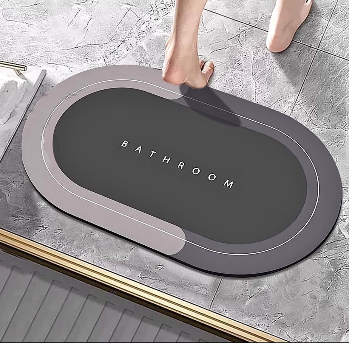 Drofail Door Mat, Non Slip, Rubber, 40x60 cm, Oval, Green, Waterproof, Bathroom, High Pile (Blue)
