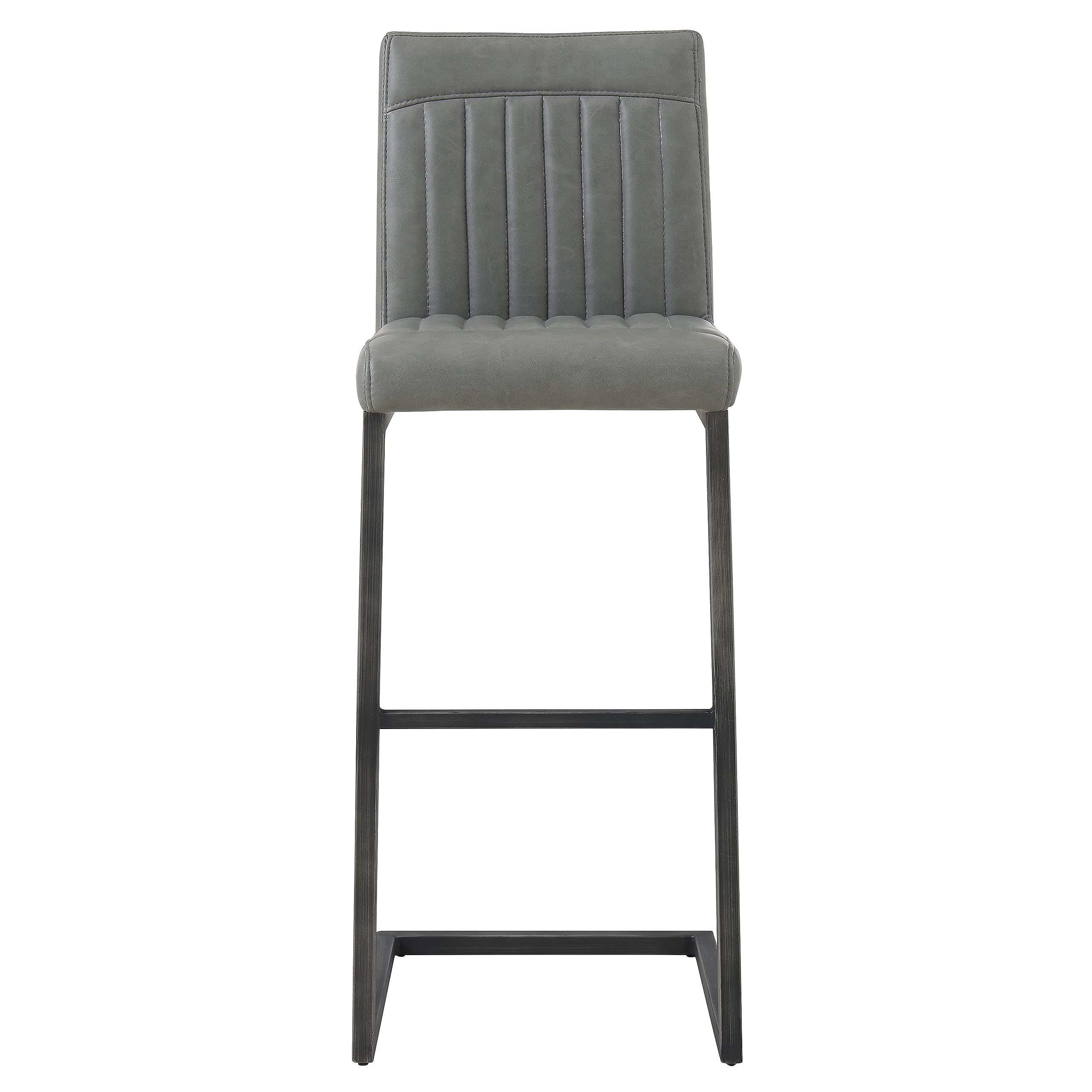 New Pacific Direct Ronan Pu Leather Bar, Set Of 2 Bar & Counter Stools, Antique Graphite Gray
