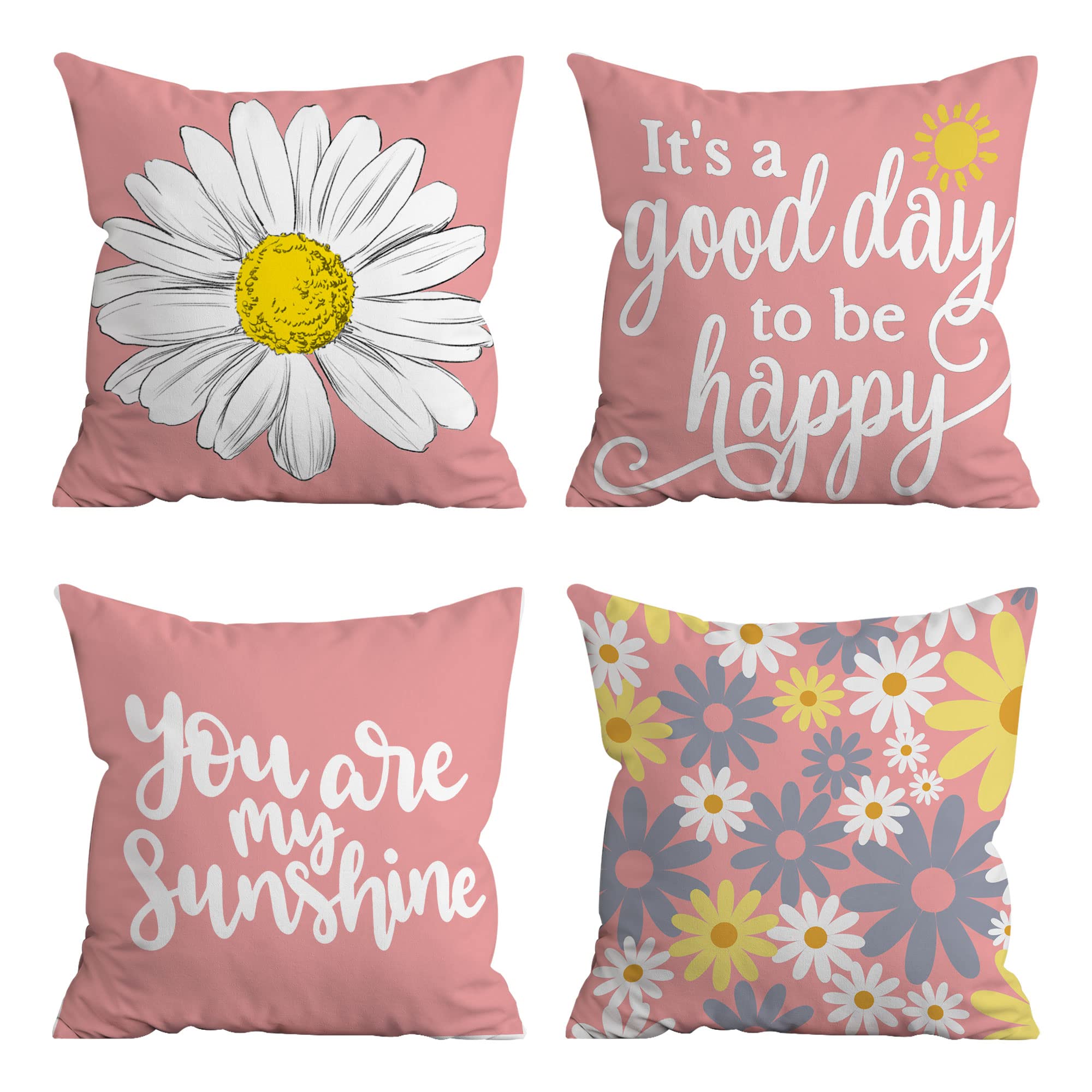 Hexagram Spring Summer Pillow Covers 18X18 Set Of 4, Pink Decorative Throw Pillow Covers For Couch, Sofa, Indoor, Outdoor And Fa