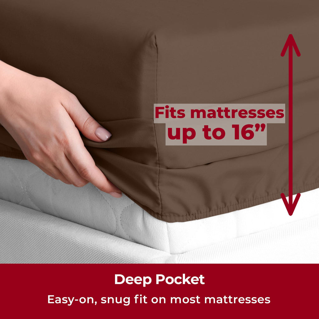 Mellanni Queen Sheet Set - 6-Piece Iconic Collection Bedding, (Including 4 Pillowcases), 16-Inch Deep Pocket, Easy Care, Extra Soft, Cooling Sheets, Brushed Microfiber - Brown
