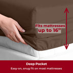Mellanni Queen Sheet Set - 6-Piece Iconic Collection Bedding, (Including 4 Pillowcases), 16-Inch Deep Pocket, Easy Care, Extra Soft, Cooling Sheets, Brushed Microfiber - Brown