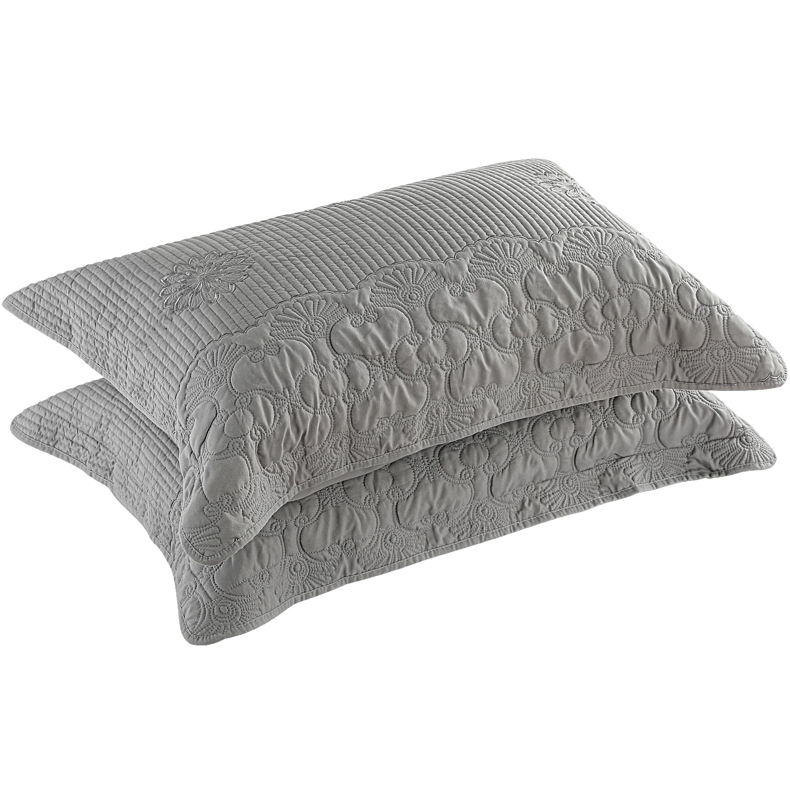 Bosowos Pillow Shams Queen Size Set Of 2, Ultra Soft Breathable Quilted Embroidery Pillow Cases 20 X 30 Inches For Sleeping, Dec
