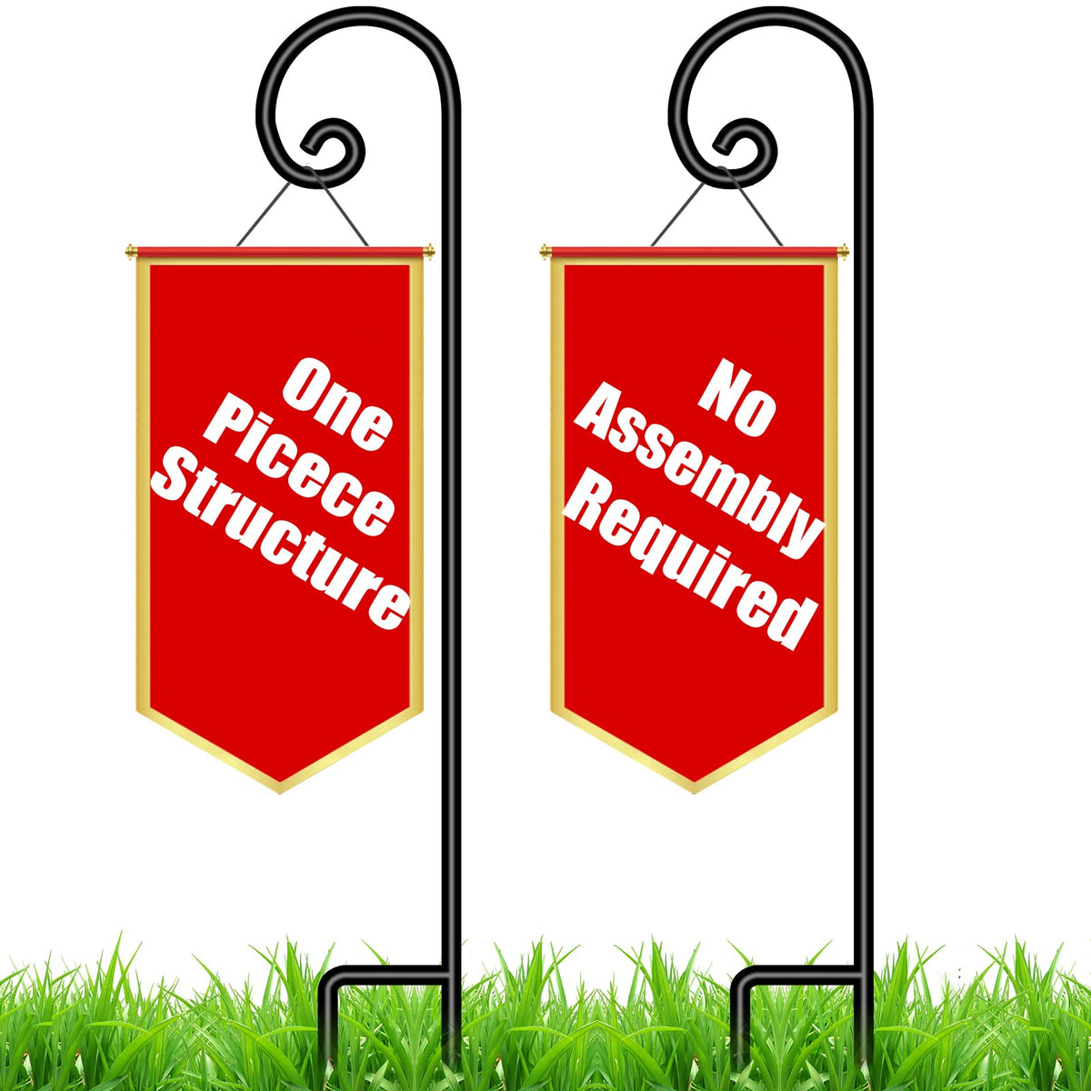 Beau Jardin 2 Pack Shepherd Hook 65 Inch Tall One Piece Structure No Assembly Required 1/2 Inch Solid Metal Heavy Duty Nonhollow