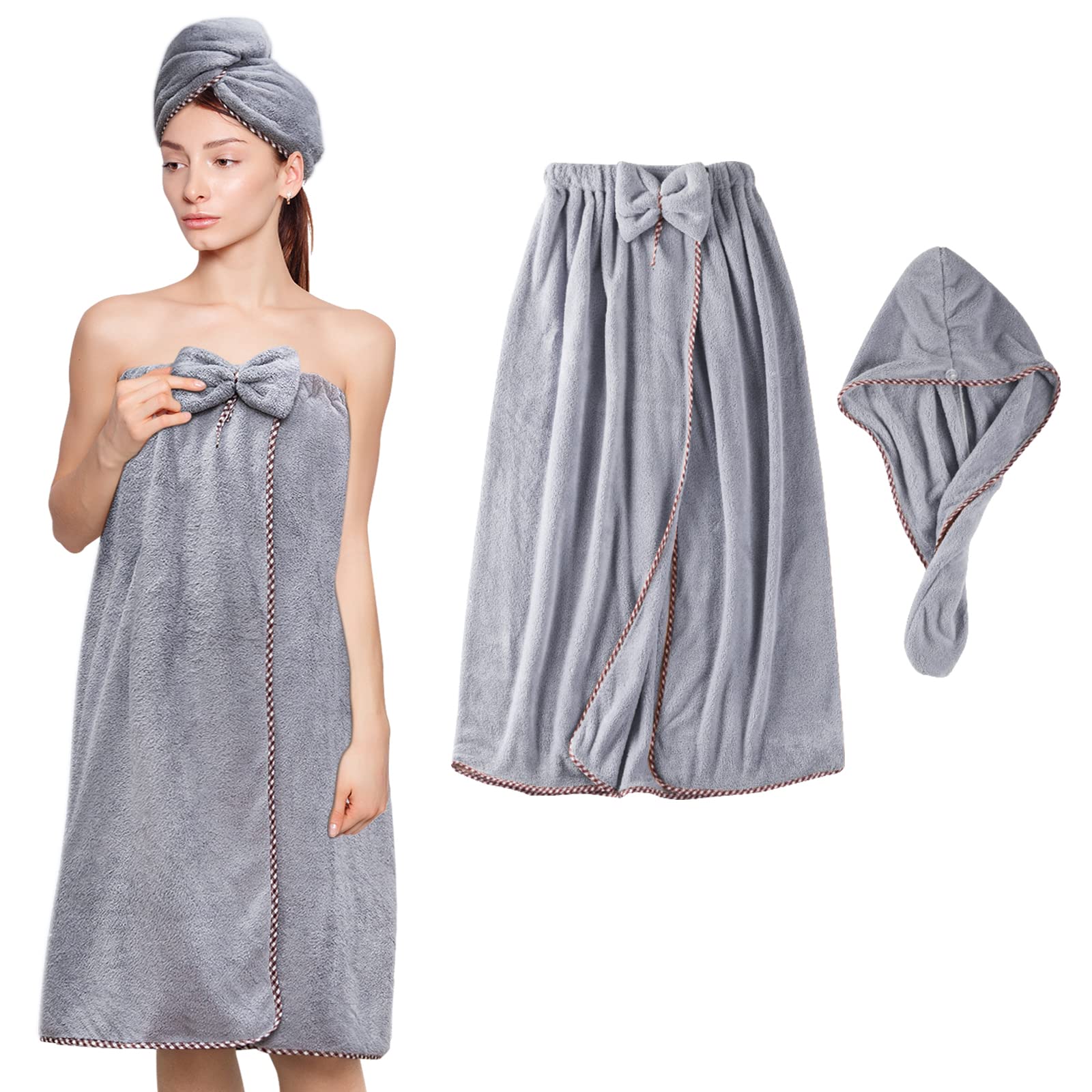 KOIKEY Women Bath Wrap Hair Towel - Adjustable Luxury Microfiber Soft Towels for Shower After Body Cover, Super Absorbent to Qui