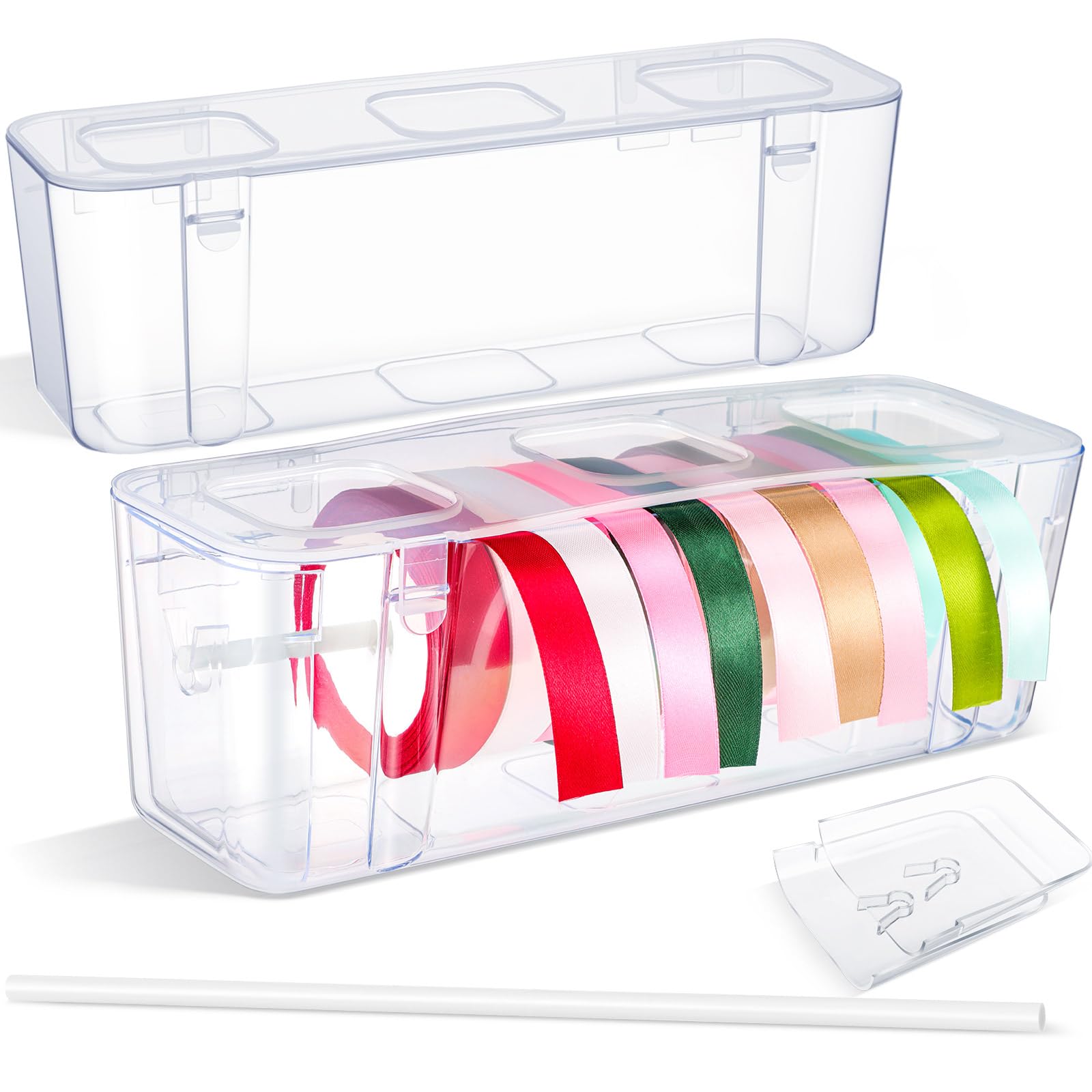 Saypacck 2 Pcs Ribbon Organizer Storage Craft Ribbon Holder Plastic Craft Room Organization for DIY Tape Sewing Spool Flower Sho