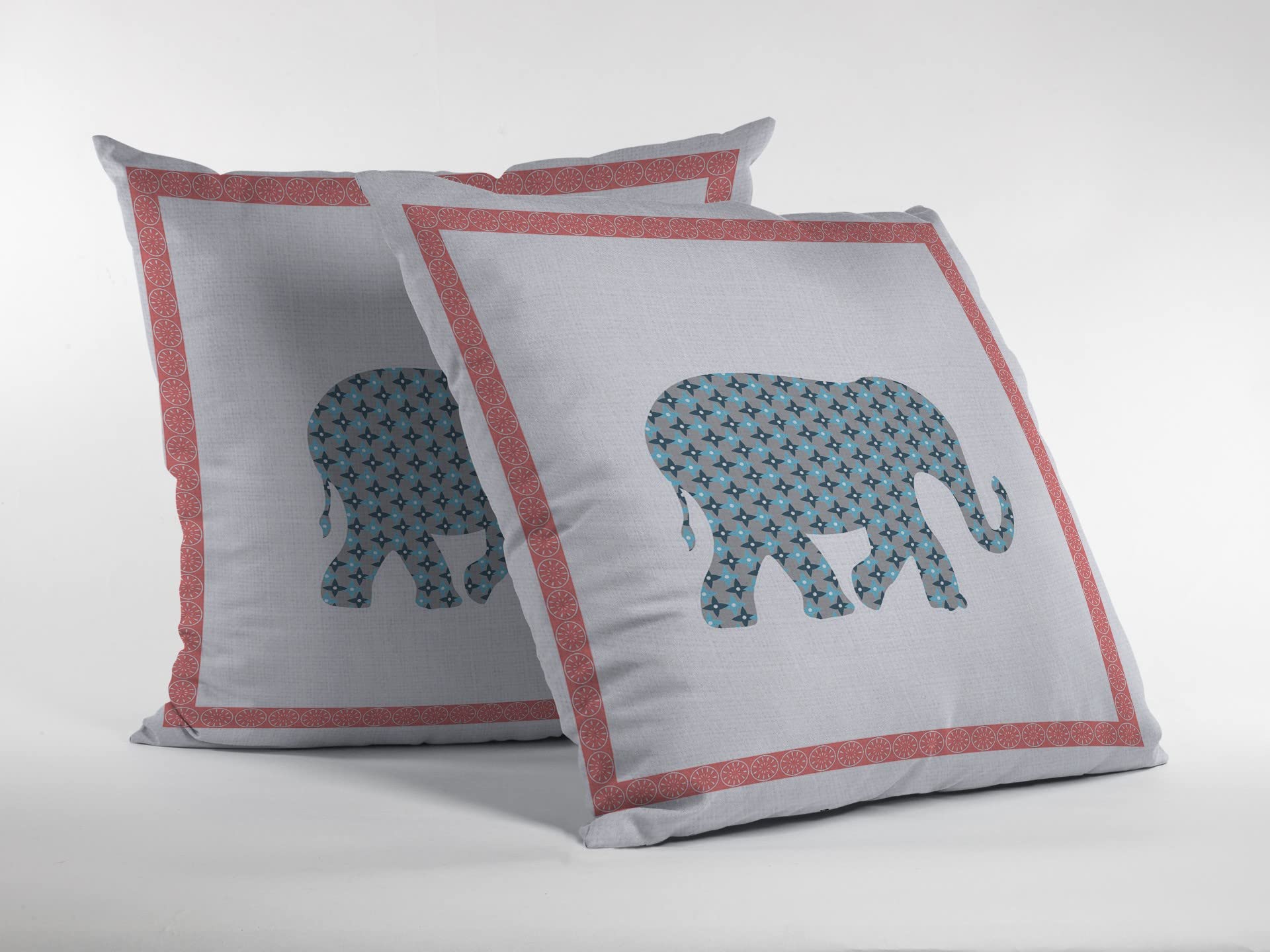 HomeRoots Blue and Pink On White 18â€ Blue Pink Elephant Boho Suede Throw Pillow