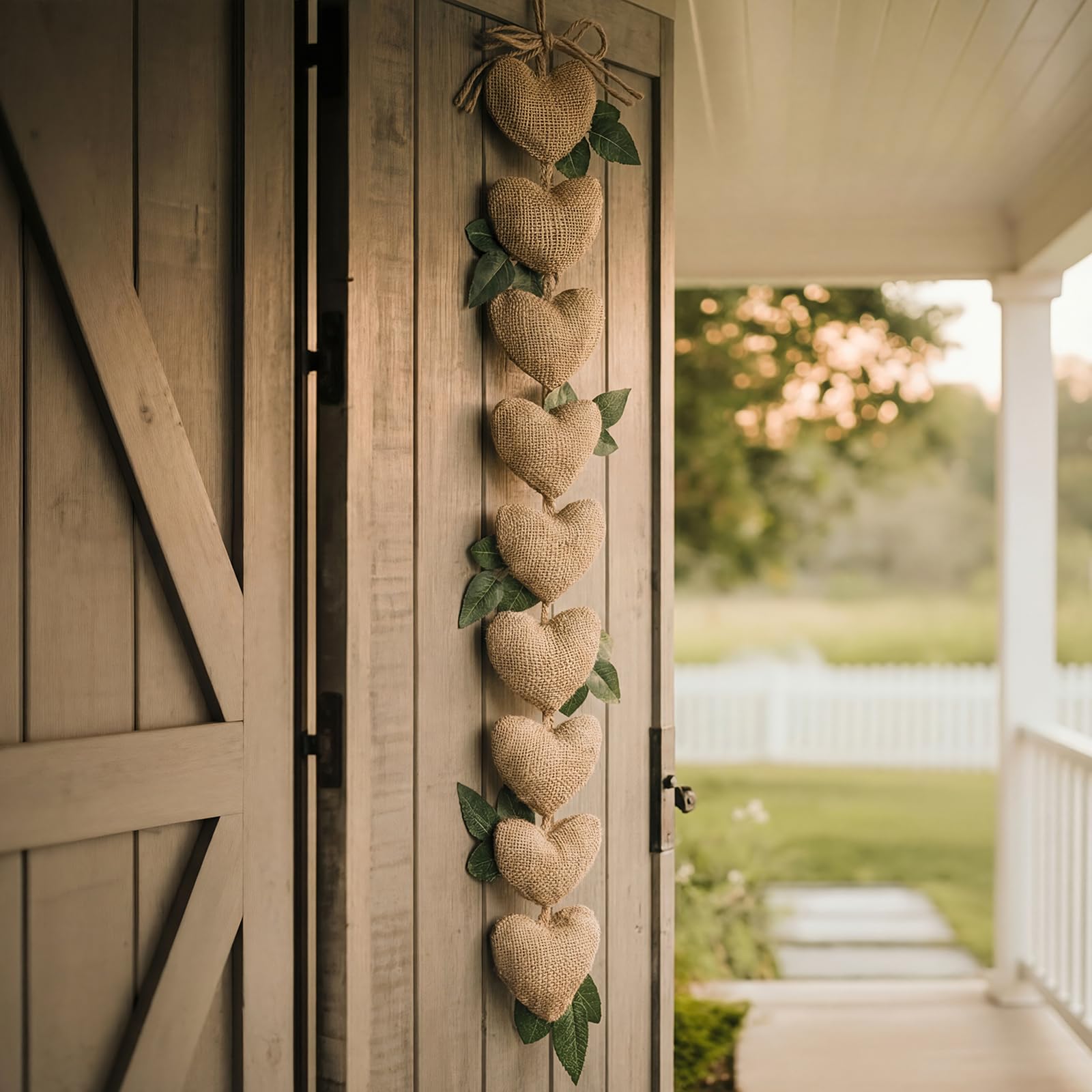 Suncalla Vintage Valentines Garland Rustic Burlap Hanging Heart String Garland Heart Banner with Burlap Bow Natural Romantic Val