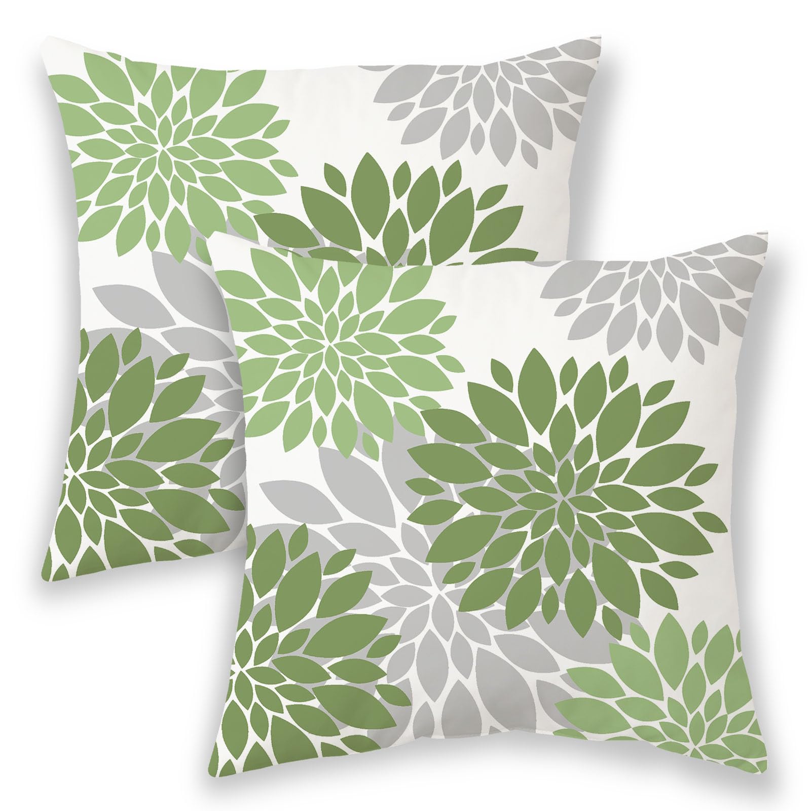 Betginy Outdoor Pillow Covers,Sage Green Throw Pillow Covers 18X18 Inch 2 Pcs,Olive Green Spring Geometric Dahlia Square Decorat