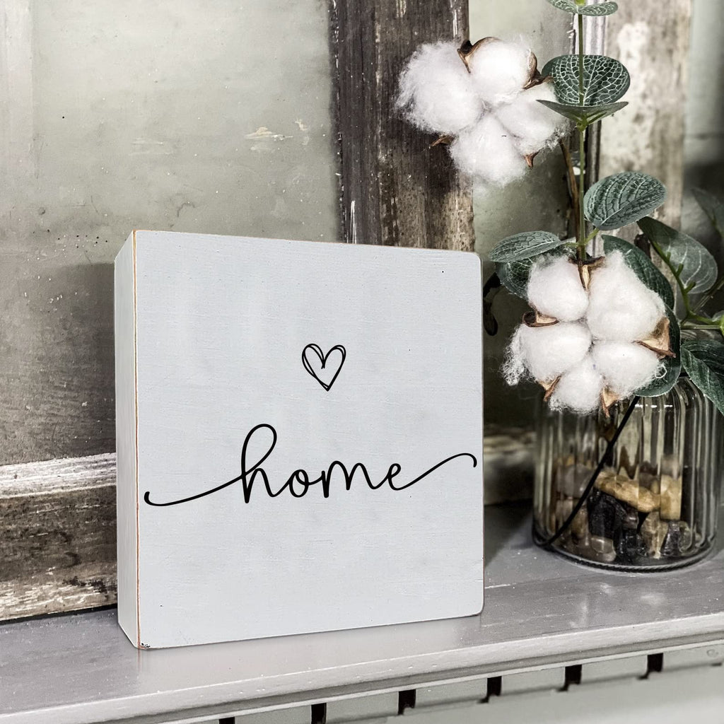 Teouios Home Sweet Home Sign, White Wood Box Plaque, Wooden Decorative Boxes For Home Decor Bedroom Shelf Desk Decor Family Sign