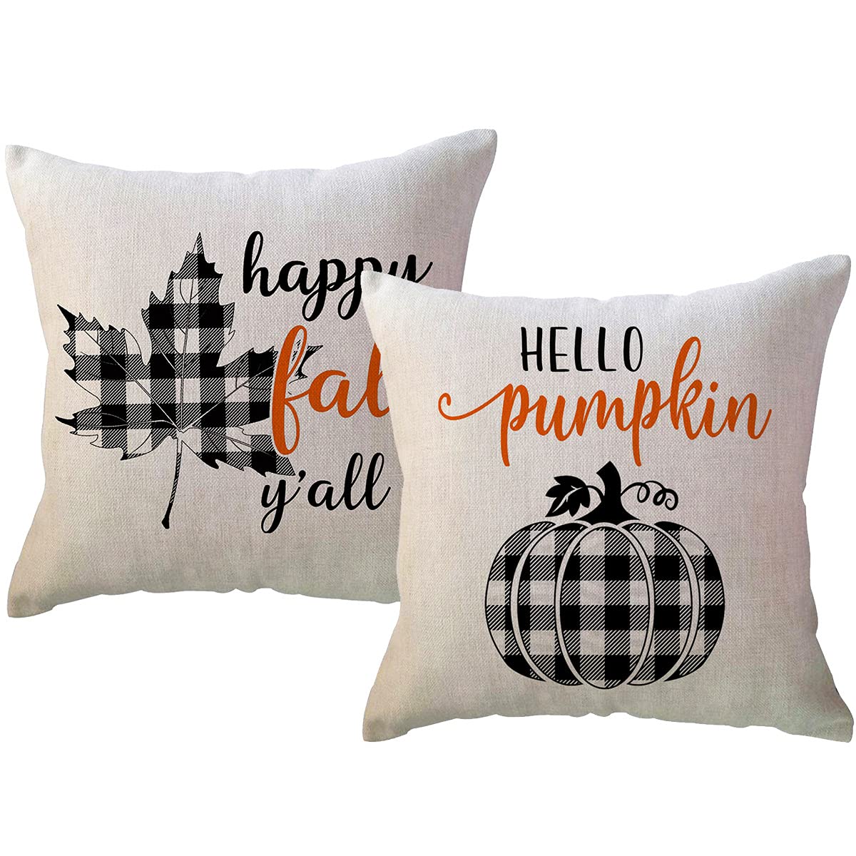 Ulove Love Yourself Autumn Fall Pillow Covers 18X18 Set Of 2 Black Buffalo Plaid Check Pumpkin Maple Leaves Farmhouse Decorative