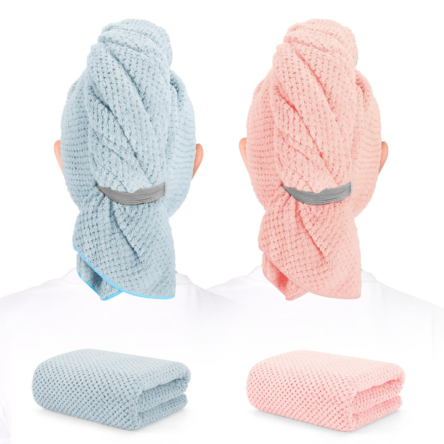 BEoffer 2 Pack Microfiber Hair Towel - 41 x 24 inches Super Soft, Absorbent, Fast Drying Without Frizz Hair Towel Wrap for Women