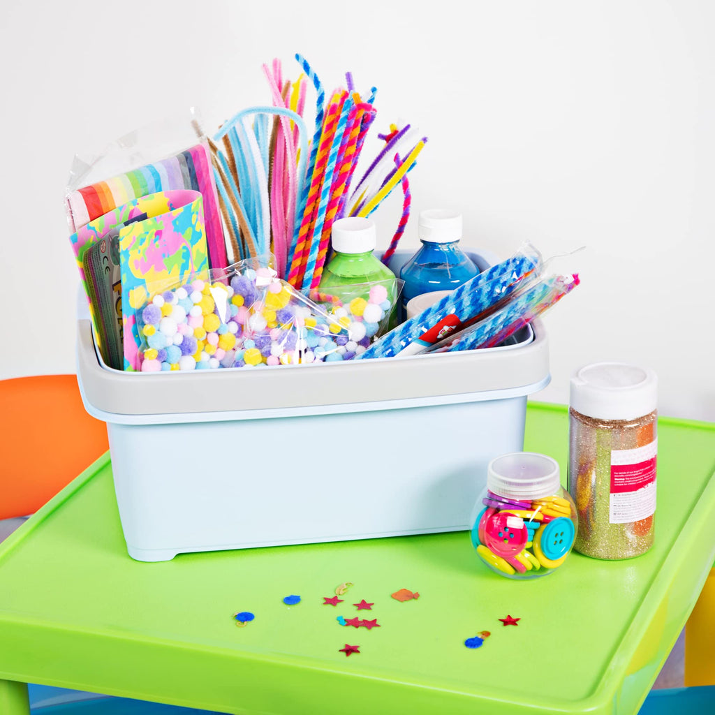 Minky Large Storage Caddy - Easy To Clean Plastic Storage Bin With Foldaway Handle - Perfect For Cleaning, Crafts, Baby Items, D