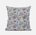 HomeRoots Gray Indigo Red 18' Sky Blue Red Roses Zippered Suede Throw Pillow