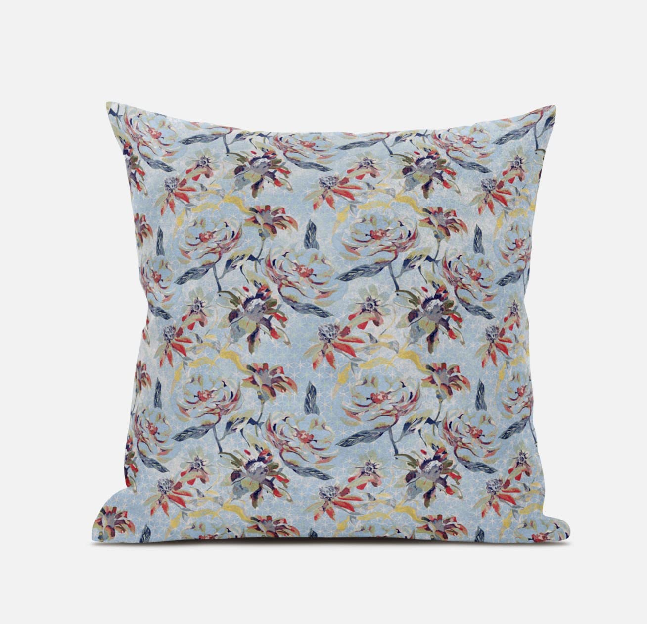 HomeRoots Gray Indigo Red 18' Sky Blue Red Roses Zippered Suede Throw Pillow