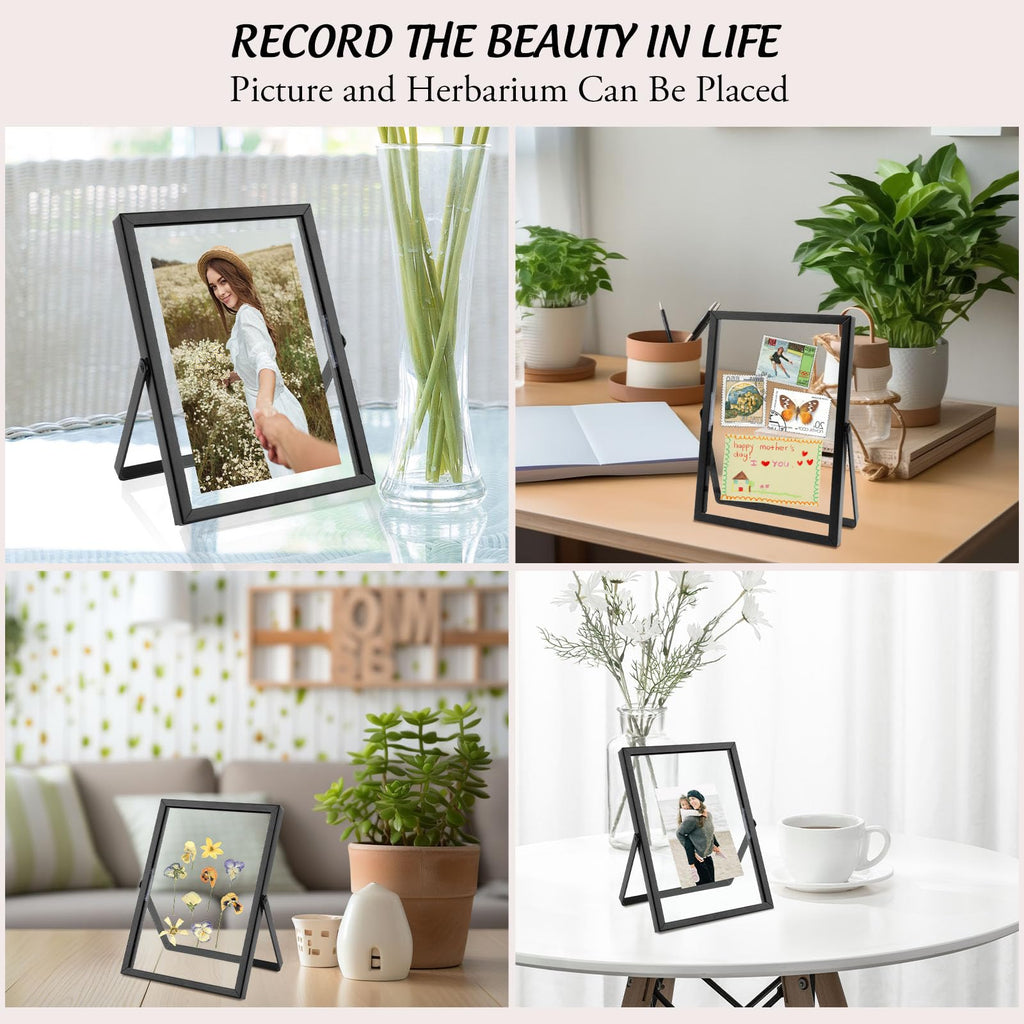 Golden State Art, Black 5X7 Frame For 4X6 Photo - Floating Frame For 4 X 6 Or Smaller Photos - Metal Frame And Real Glass, Elega