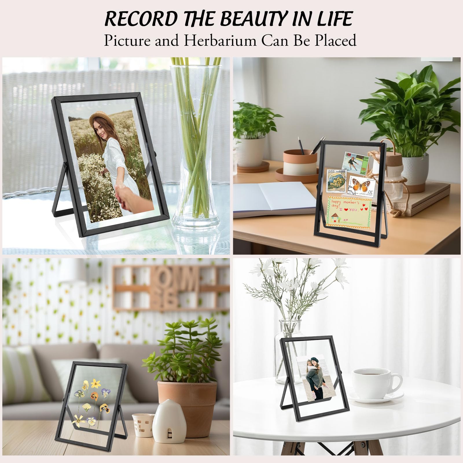 Golden State Art, Black 5X7 Frame For 4X6 Photo - Floating Frame For 4 X 6 Or Smaller Photos - Metal Frame And Real Glass, Elega