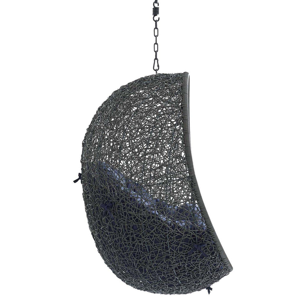 Modway Hide Wicker Rattan Sunbrella® Fabric Outdoor Patio Swing Chair With Hanging Steel Chain In Gray Navy