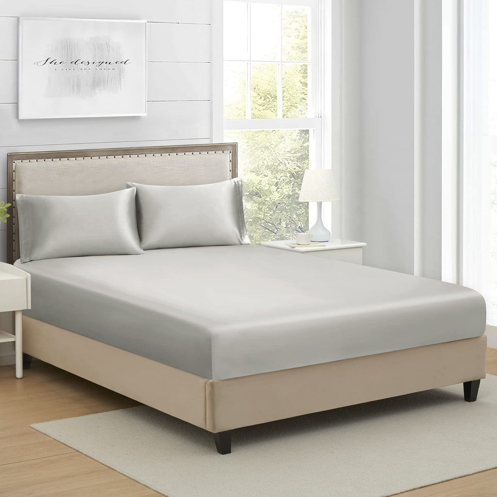 Lanest Housing California King Silk Satin Fitted Sheet, Soft Deep Pocket Single Bottom Bed Sheets Sold Separately, Wrinkle Free,