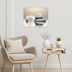 Eobtain Zen Water Lily Canvas Wall Art White Floral And Yellow Butterfly On Stone Bedroom Wall Decor Modern Spiritual Yoga Spa P