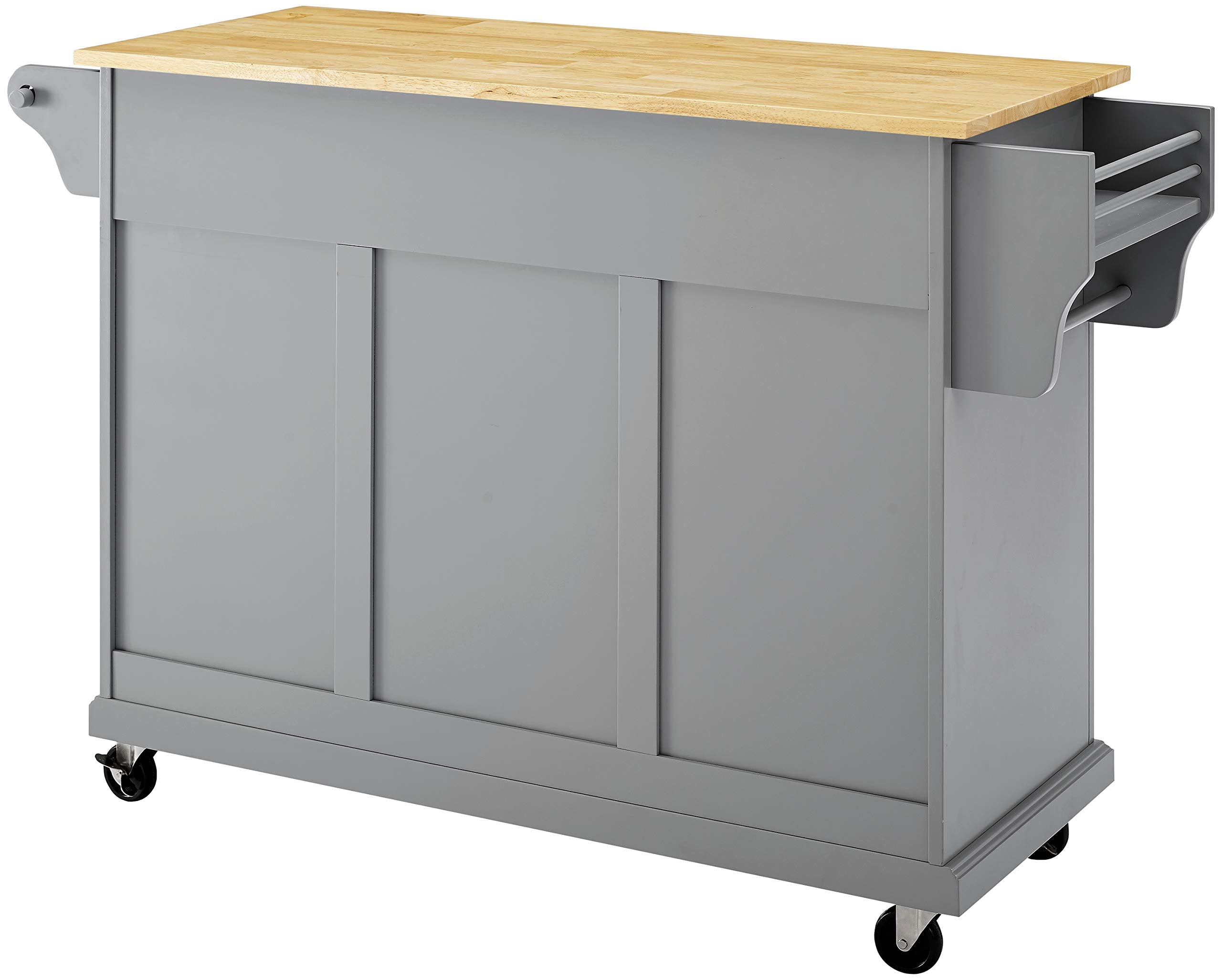Crosley Furniture Full Size Wood Top Rolling Kitchen Island Storage Cart, Microwave Stand, Spice Rack, Gray