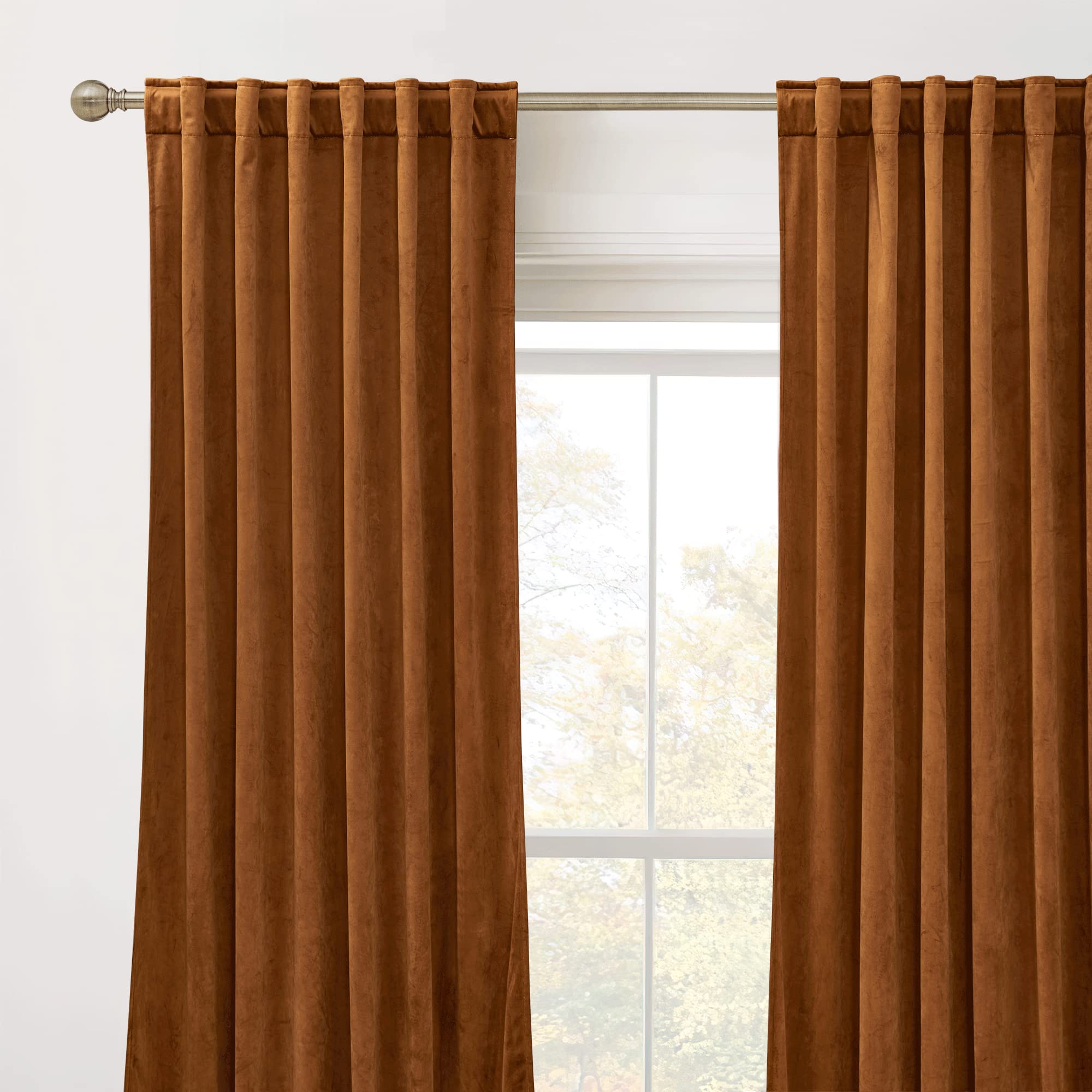 Ryb Home Plush Velvet Curtains, Heavy Duty Back Tab Decorative Window Drapes Privacy Room Darkening Covering For Living Room Playroom, Golden Oak, W52 X L84 Inches, Set Of 2 Panels