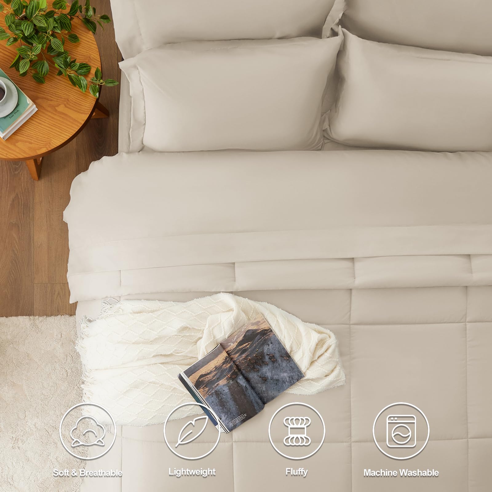 Cozylux Beige Comforter Set King 7 Pieces Cream Comforter Set Bed In A Bag Beige Bedding Sets King For All Season With Comforter, Flat Sheets, Fitted Sheet, Pillowcases & Shams