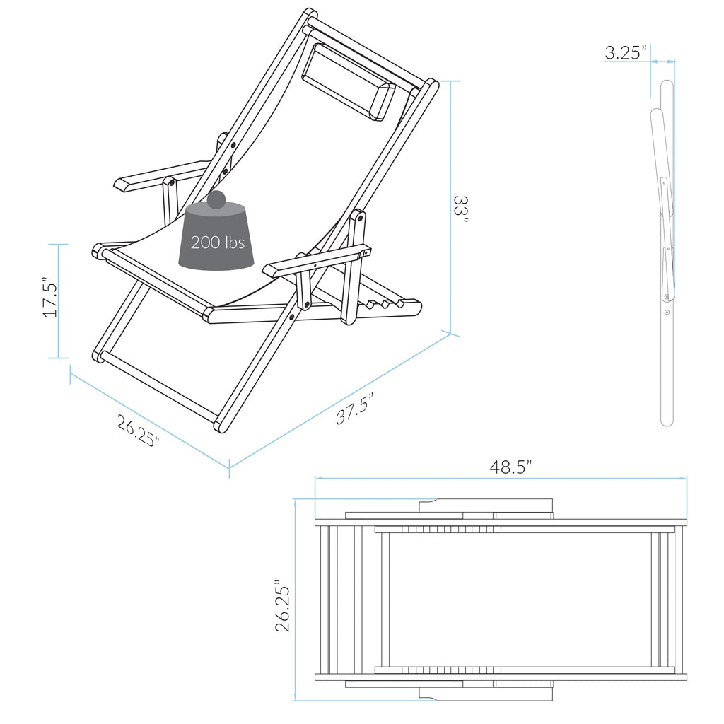 Casual Home Adjustable Sling Chair Natural Frame, Red Canvas