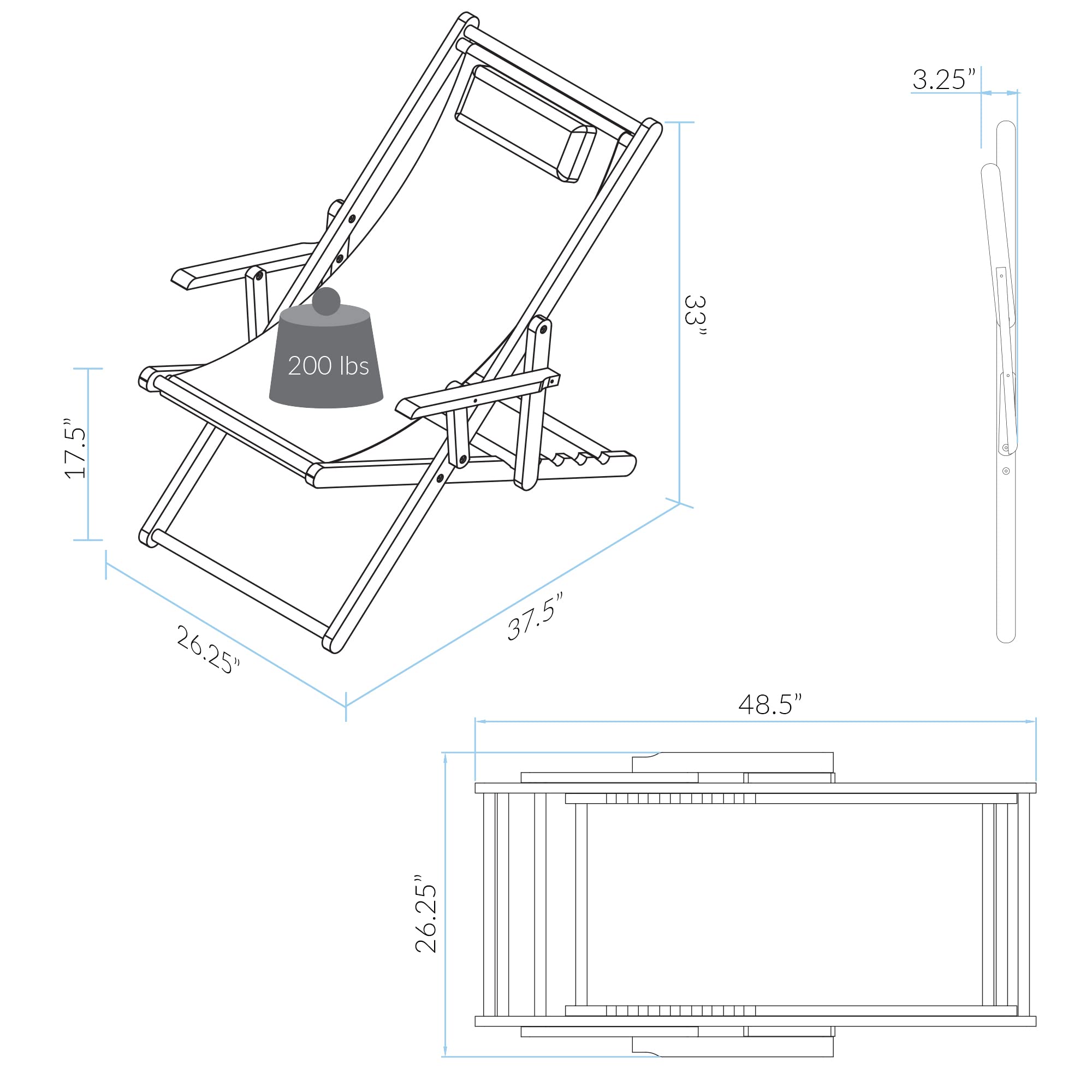 Casual Home Adjustable Sling Chair Natural Frame, Orange Canvas