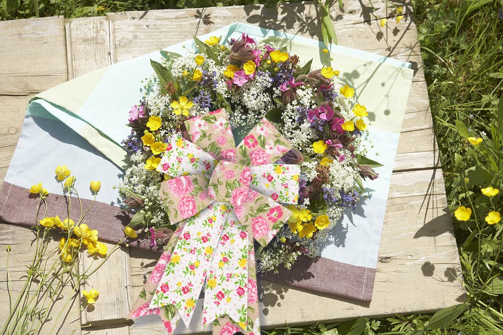 Hying 2Pcs Spring Rose Bows For Wreath, Burlap Flower Wreath Bows For Spring Summer D  Cor Village Countryside Pink Rose Bows Fo