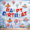 Airplane Happy Birthday Banner For Kids Party, Aeroplane And Hot Air Balloon Decoration For Boys And Astonaut Baby Celebration, 