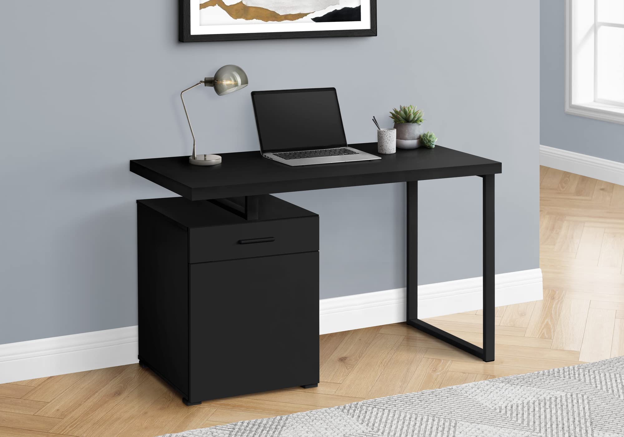 Monarch Specialties I 7761 Computer Desk, Home Office, Laptop, Left, Right Set-up, Storage Drawers, 48&quot; L, Work, Metal, Laminate, Black, Contemporary, Modern