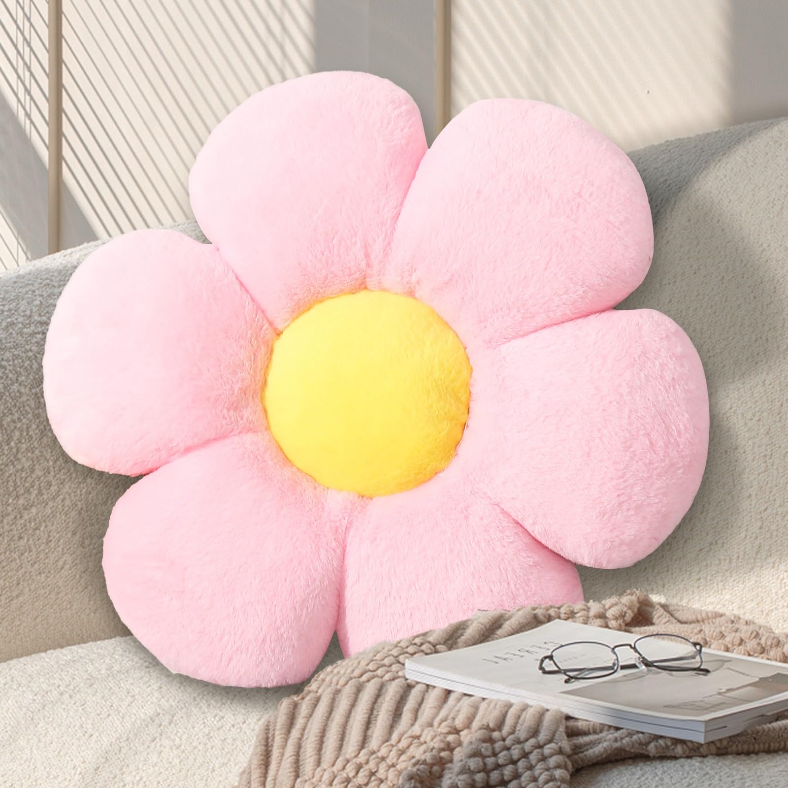 Pink Flower Pillow,Flower Shaped Throw Pillows,Floor Pillow For Sitting 17.71In Flower Floor Cushion,Decorative Pillows For Couc