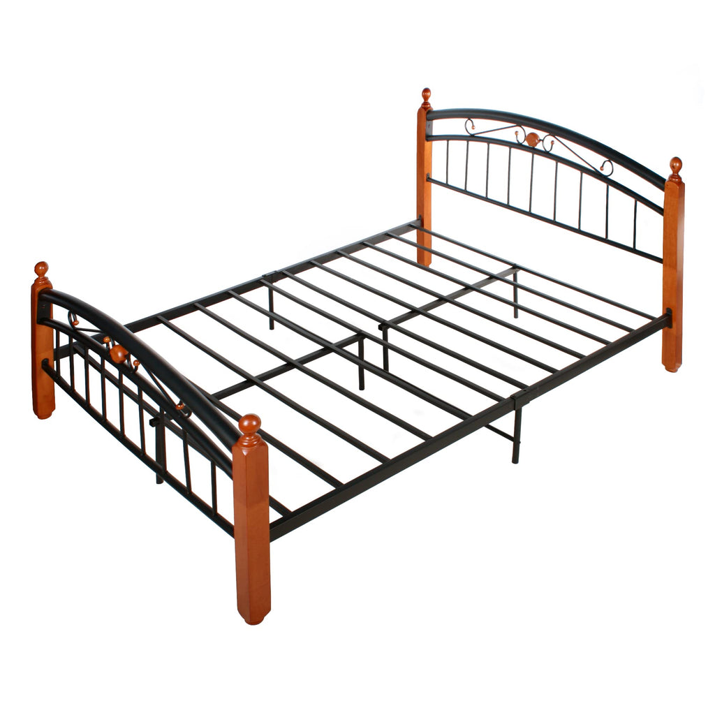 Better Home Products Lexus Metal Bed Frame with Headboard & Footboard in Cherry