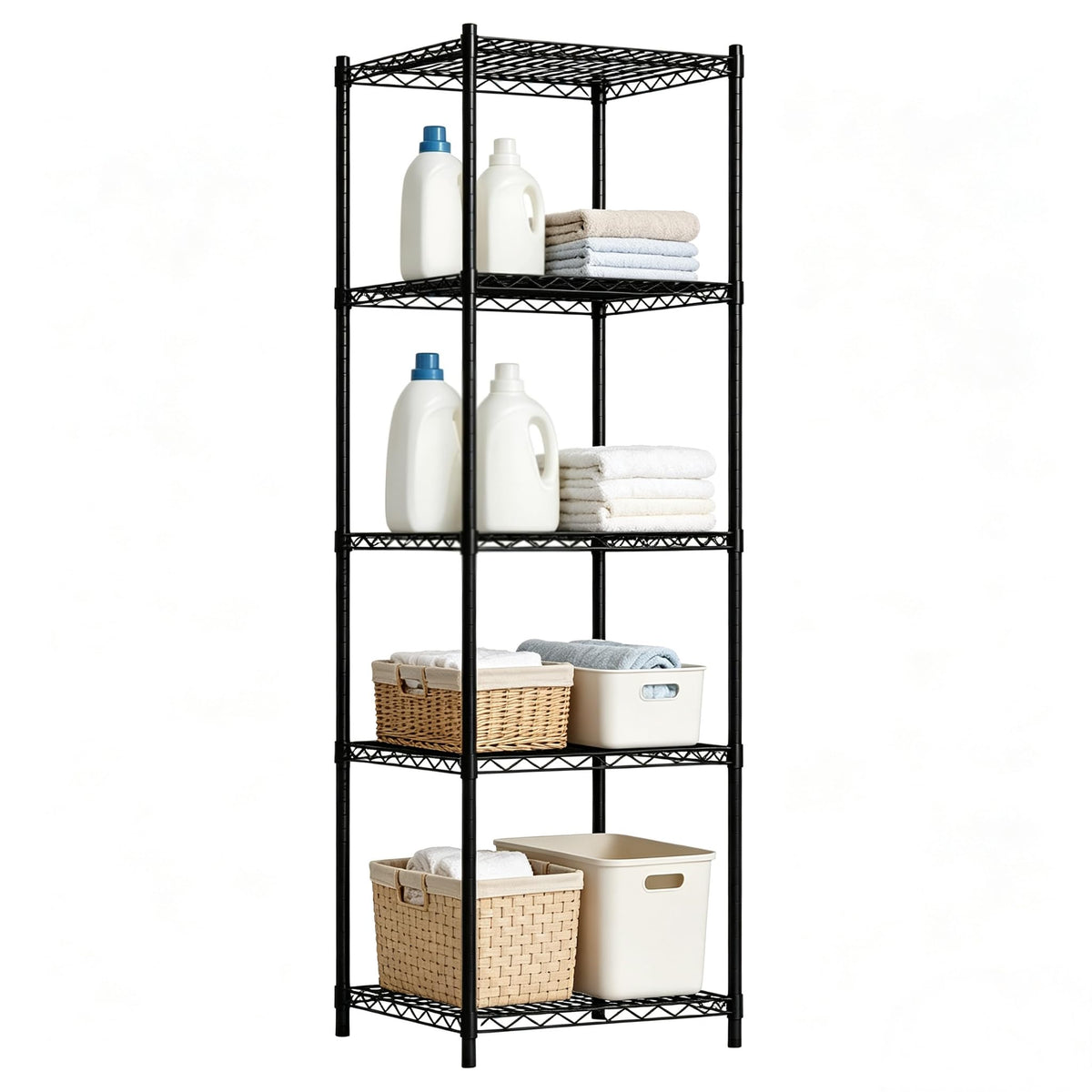 SIMHOMSTOR Wire Storage Standing Shelf Rack Tower, Corner Metal Shelving Unit with Adjustable Shelves, SpaceSaving Organizer fo